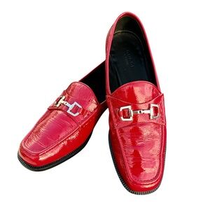 GUCCI Horsebit Loafers Red Patent Flats